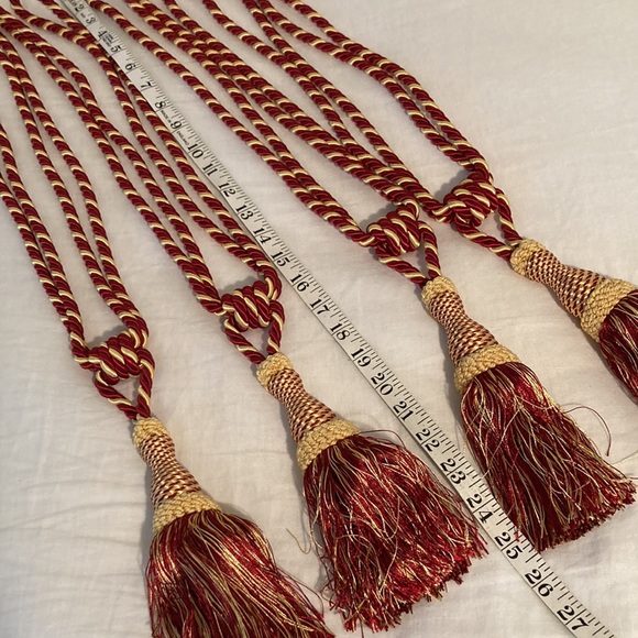 Drapery tie back (4) rope and tassels gold burgundy - Picture 4 of 16